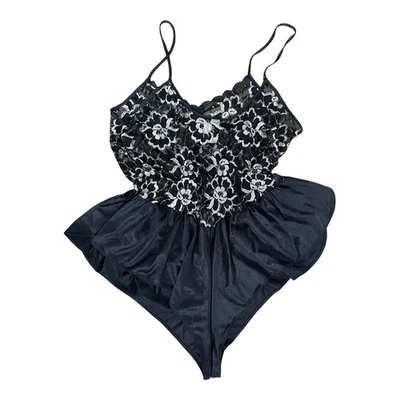 Peluche Peplum Vintage Undercover Wear Encaje Negro | Hecho en EE. UU. | Talla M Foto 1 de 4