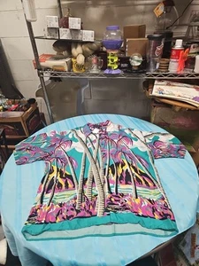 VTG Generra Collection Button Down Shirt 100% Rayon Blue Pink Miami Vice Style - Picture 1 of 8