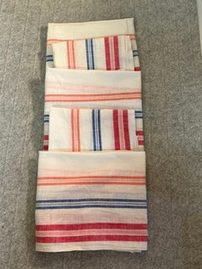 Juego de 4 toallas de té vintage de algodón y lino de 14” x 31” a rayas rosas, rojas y azules - Imagen 1 de 6