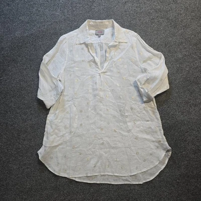 Top para mujer talla XL blanco plateado lunares túnica de lino playa informal para Cynthia Foto 1 de 4