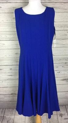 Calvin Klein Women’s Blue Sleeveless Fit Flare Lined Back Zip Dress Size 14 NWT - Image 1 of 4