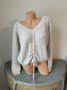 Granola Crop Sweater Sz M Tan Beige V Cottagecore Light Academia Boho Clean Girl - Picture 1 of 9