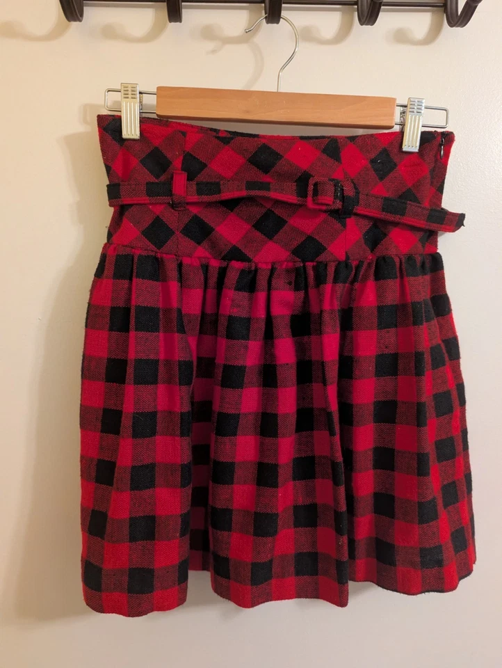 WET SEAL JUNIOR'S SMALL ZIP PLAID PUNK MINI SKIRT RED/BLACK Y2K Grunge Retro - Image 1 of 4
