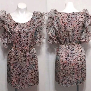Catherine Malandrino Ruffled Sleeves Floral Print 100% Silk Cocktail Dress US 0 - Picture 1 of 12