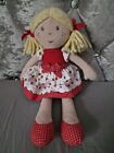 Peluche poupée chiffon blonde Marks and Spencer M&S robe fraise rouge Dolly 14” 
