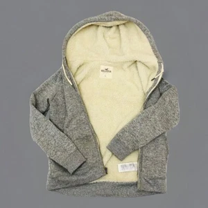 Hollister Sudadera con Capucha Sherpa Forrada Mujer Pequeña Gris Cremallera Completa Manga Larga Logo Bolsillo - Imagen 1 de 12