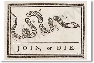 Join or Die - Ben Franklin - NUEVO póster histórico de bellas artes - Imagen 1 de 1