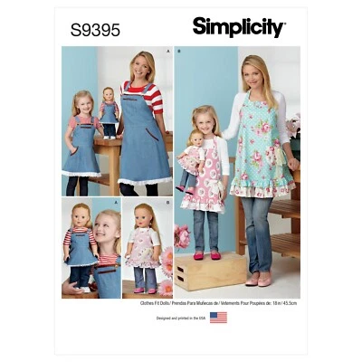 SIMPLICITY 9395 CHILD'S & MISSES APRONS + DOLLS APRON Sewing Pattern - Image 1 of 4