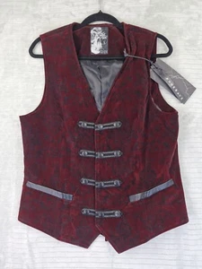 Punk Rave Mens Waistcoat Red Damask Velvet Gothic Steampunk Aristocrat BNWT - Picture 1 of 17