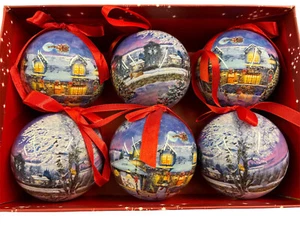 Juego de 6 bolas colgantes de Navidad en caja de regalo para escena de invierno de árbol 52701 - Imagen 1 de 7