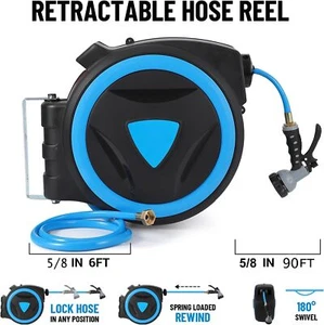 5/8" Retractable Garden Hose Reel Wall Mounted Hose Reel with 180°Swivel Bracket - Picture 1 of 8