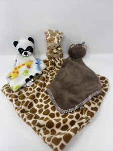 Angel Dear Plush Tan Giraffe Jellycat  Security Blankets Panda And Bear 3 Set - Picture 1 of 5