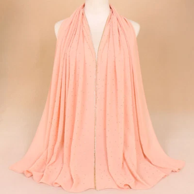 Lenço xale turbante islâmico feminino muçulmano liso strass chiffon hijab envoltório novo - Imagem 1 de 4