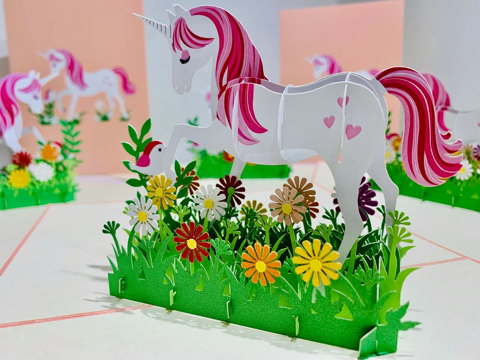 OrigamiPopCards.com Hada Unicornio Pop Up Tarjeta de Felicitación Cumpleaños Bebé Niña Foto 1 de 4