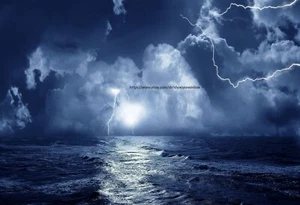 "Lightning Sea Thunder Storm Clouds Waves Foto Mate IMPRESIÓN Imagen 13"" X 19" - Imagen 1 de 2