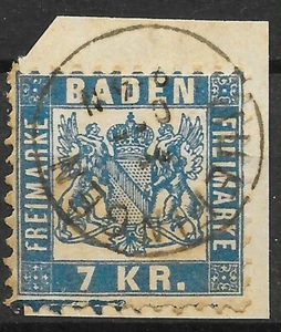 ALLEMAGNE BADEN RARE N° 25 OBLITERATION CACHET A DATE SUR FRAGMENT - COTE 50 € - Picture 1 of 1