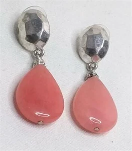 Fab! Grapefruit Stone (spiny oyster?) Translucent Large Teardrop w Silver Tone - Picture 1 of 2