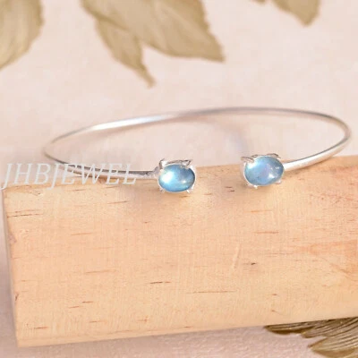 Labradorite Multi Gemstone 925 Sterling Silver Boho Cuff Bangle Simple Gift - Image 1 of 4
