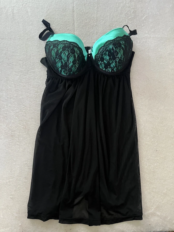 Target Womens Teal Green Lace Underwire Babydoll Mesh Chemise Black SIZE 18D - image 1 of 4