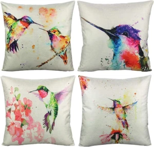 VAKADO Outdoor Throw Pillow Covers 18X18 Set of 4 Summer Spring Hummingbirds Dec - Picture 1 of 12
