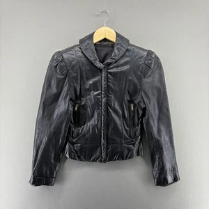 Vintage Pelle Pelle Leather Jacket Womens XS Slim Fit Black Moto Biker Padded - Picture 1 of 10