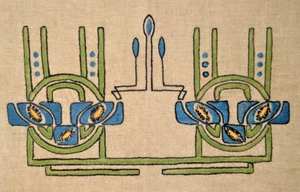 Art Deco Crewel Stickerei geometrisch abstrakt blau Mohnblumen Garten Fertigstück - Bild 1 von 16