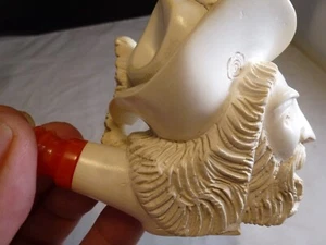 Vintage Meerchaum Bakelite Hand Carved Pipe Icon BEARDED MAN W/ HAT - Picture 1 of 11