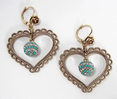 Pendientes Betsey Johnson Anchors Away Corazón Turquesa Cristal Orbes Tono Dorado Rosa Foto 1 de 4
