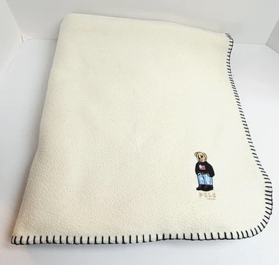 RALPH LAUREN POLO LRL Blanket Throw Teddy Bear Fleece Cream 52" x 64" - Image 1 of 4