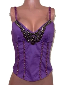 Y2K Purple Studded Embellished Bustier Corset Top S NWT Punk Glam Gothic Concert - Picture 1 of 3