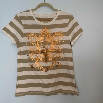 NUEVO SIN ETIQUETAS Y2K Arizona Metálico Y Estrás Gráfico Beige y Tostado Rayas Juniors XL Foto 1 de 4