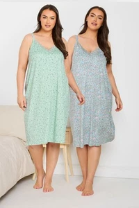 Yours Curve Women's Plus Size 2 Pack Animal Soft Touch Chemise Nightdresses - Picture 1 of 10