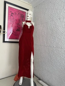 1990s vintage red velvet column gown with cage details-rhinestone-vampy Sexy-S\M - Picture 1 of 19