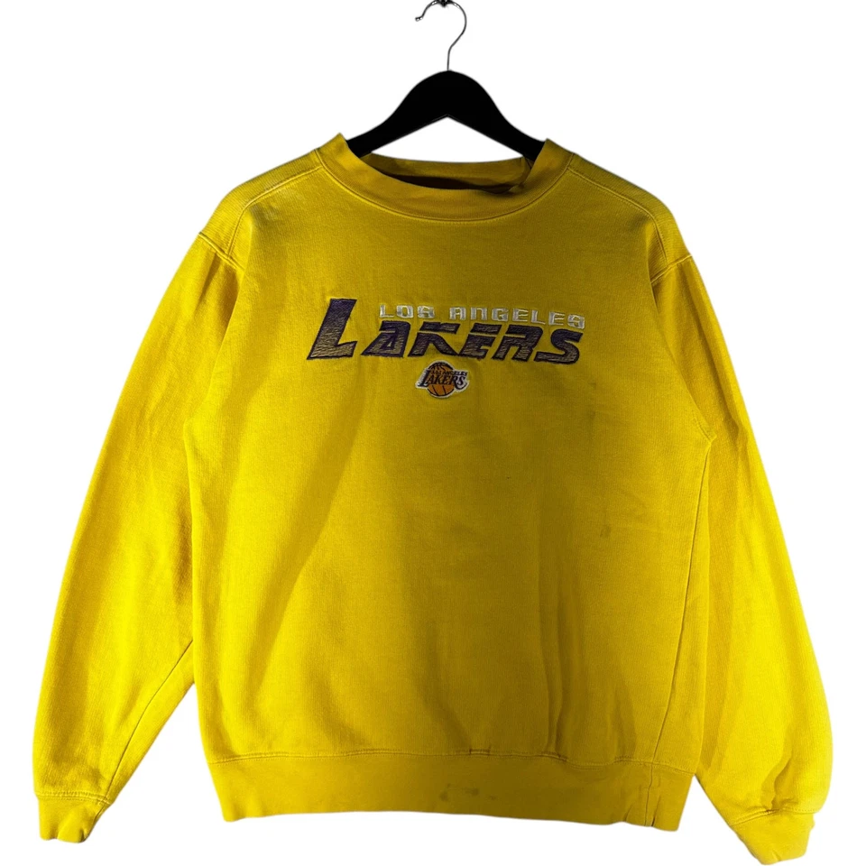 Винтажный Los Angles Lakers вышитый с надписью NBA Crewneck желтый мужской средний - Изображение 1 из 4
