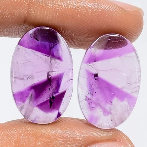 Natural Trapiche Amethyst Oval Cabochon Gemstone Pair 20 Ct. 19X12X2 mm OB-1468 - Picture 1 of 5