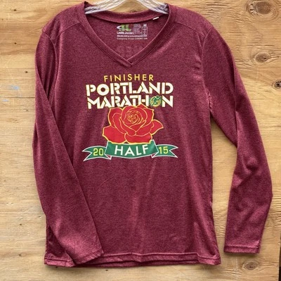 Portland Marathon 2015 Event T Shirt Women’s Size M Cranberry Long Sleeve Roses - Image 1 of 4
