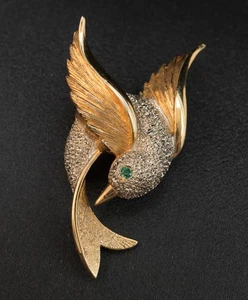 Broche prendedor disfraz joyería paloma voladora de dos tonos sin firmar - Imagen 1 de 5