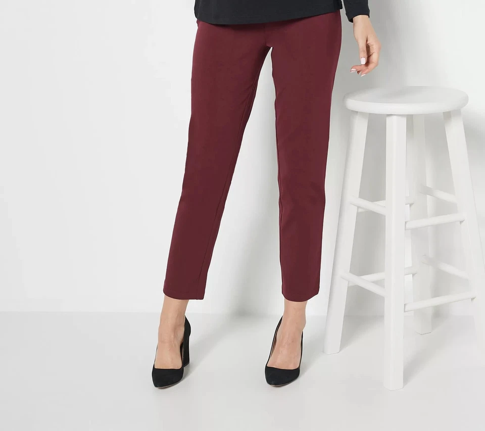 Susan Graver Weekend Petite Premium Stretch Slim Leg Pant Rich Raisin L New - Image 1 of 1