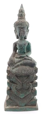 Vintage Chiang Rung Style (Thai, Laos) Bronze Thai Buddha Statue 13.4 inches - Image 1 of 4