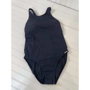 NWT Vince Camuto One Piece Bathing Suit Black Textured Padded Open Back Size L - Picture 1 of 8
