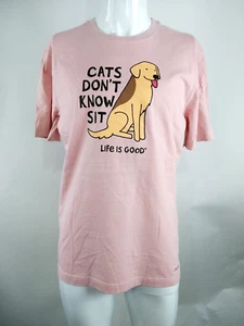 Life is Good Men S/S Crusher Lite Tee Cats Don't Know Sit Pink Medium 71757 - Picture 1 of 10