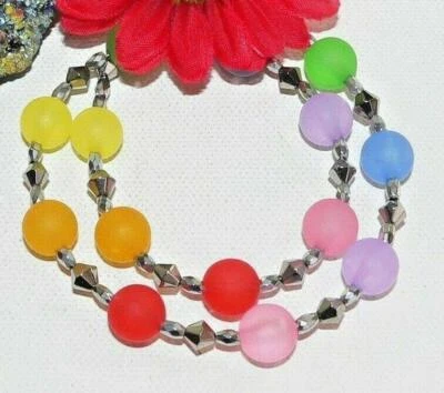 Halskette Kette Perlenkette rot grün blau gelb mehrfarbig bunt multicolor 345h - Bild 1 von 4