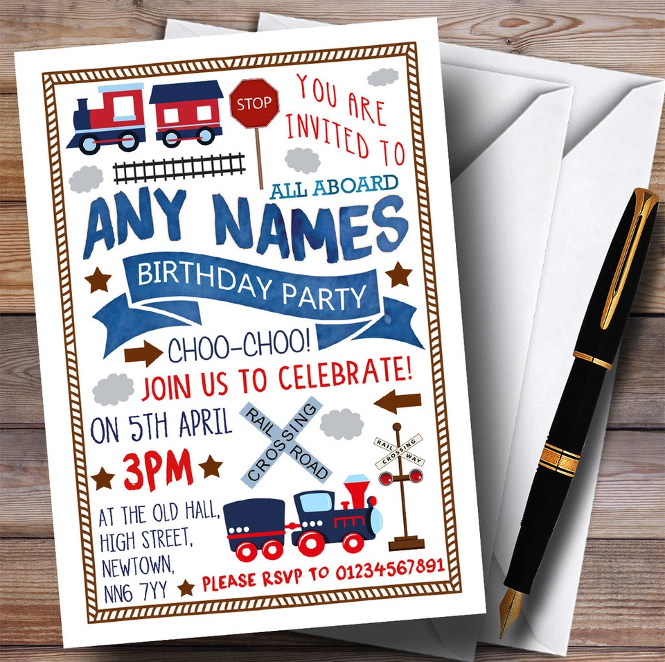 Train & Railway Childrens Birthday Party Invitations - Image 1 of 1