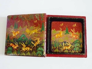 Handbemalte Holzuntersetzer (6er Set) Indischer Wald - Miniaturgemälde INDIEN - Bild 1 von 9