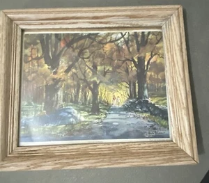 Vintage Kräuter Olsen Druck Indian Summer gerahmt Paar geht im Herbst Laub - Bild 1 von 7