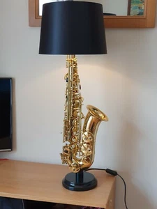 Gold Saxophone table lamp with hardwood base, made to order - Picture 1 of 10