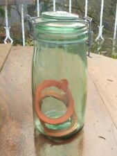 Vintage old French glass caning jar  green thick glass jar / Conserve jar /Kitch