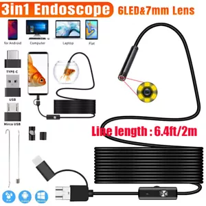 6LED USB Snake Endoscope Borescope HD Inspection Camera Scope for Android Type C - Picture 1 of 10