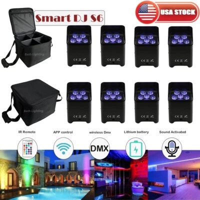 Wedding Uplight 6x18w RGBWAUV Led Wireless DMX Wifi Remote Control Dj Par Party  - Image 1 of 4