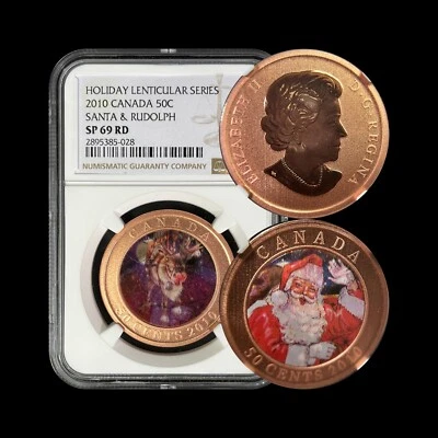 CANADA. 2010, 50 Cents - NGC MS69 - Top Pop 🥇 Santa & Rudolph (Lenticular) - Image 1 of 4